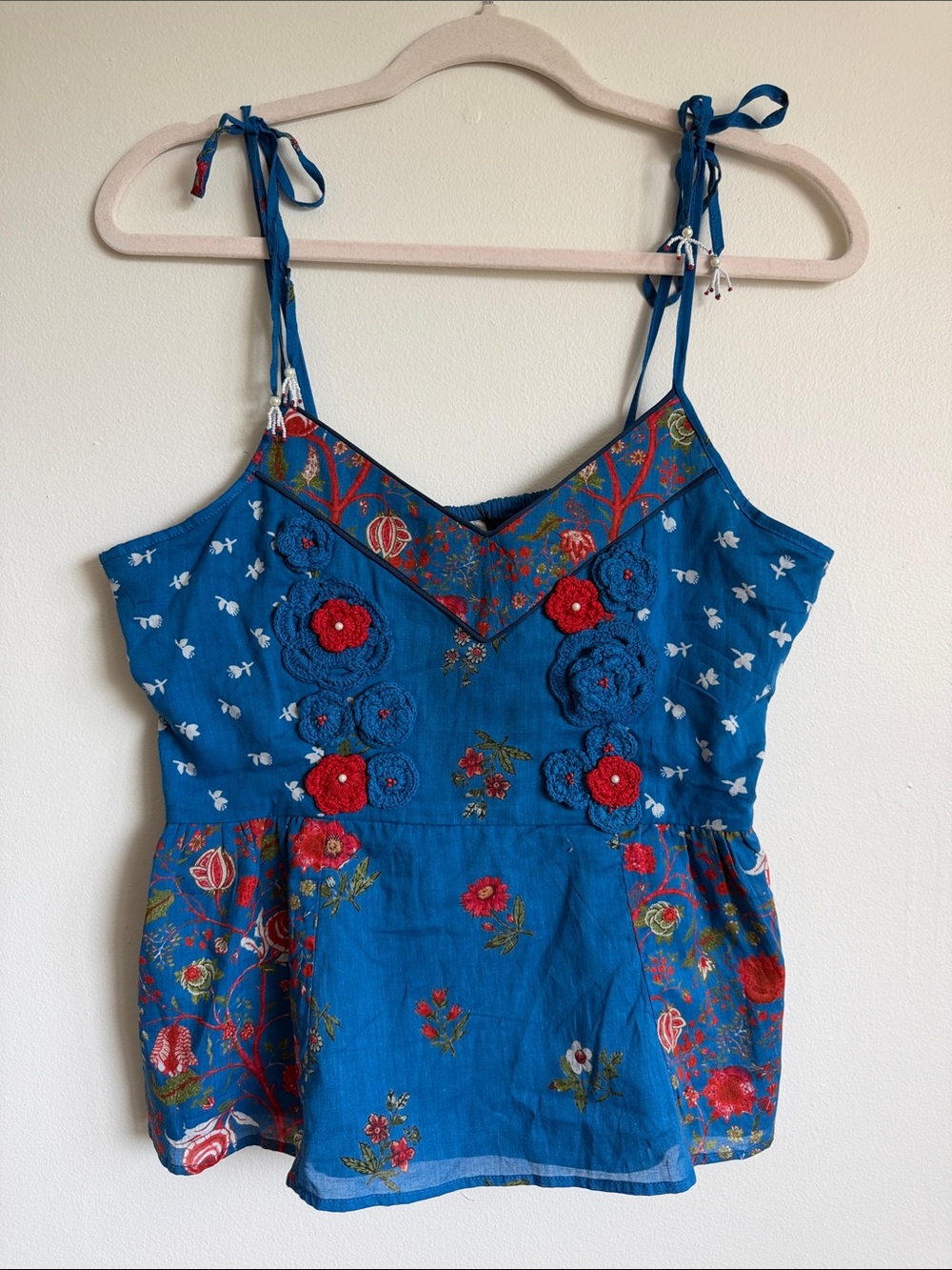 Anthropologie - Nikasha Women’s Blue Embroidered Floral Top